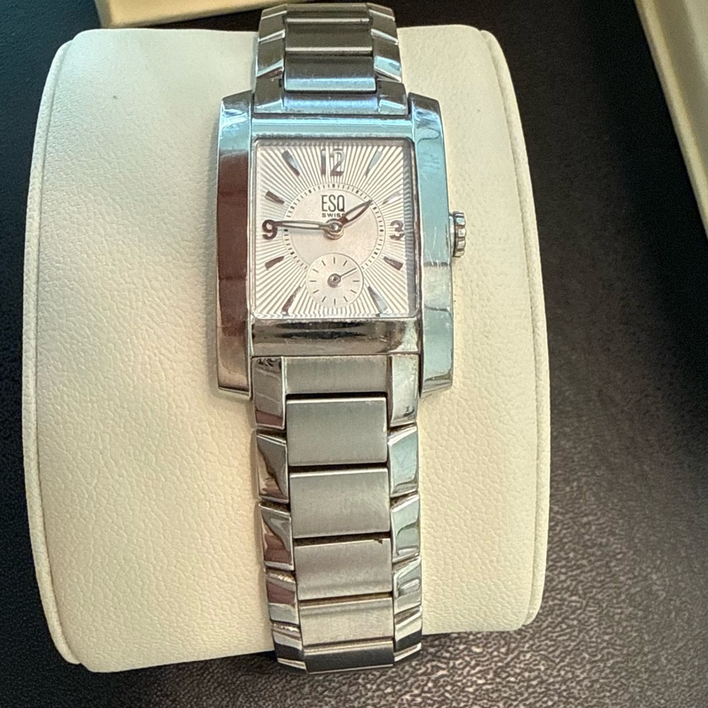 ESQ Swiss Stainless Steel Rectangular Watch - Silver